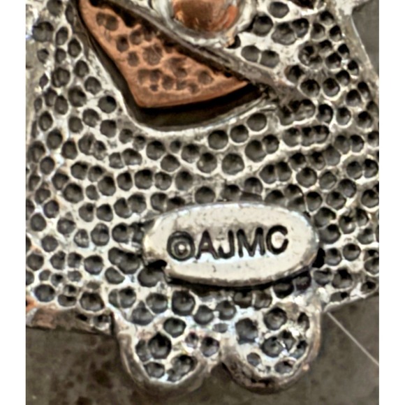 Angel Brooch AJMC Gold Tone Wings Silver Tone Dress Heart Motif Pin vintage - Picture 4 of 12